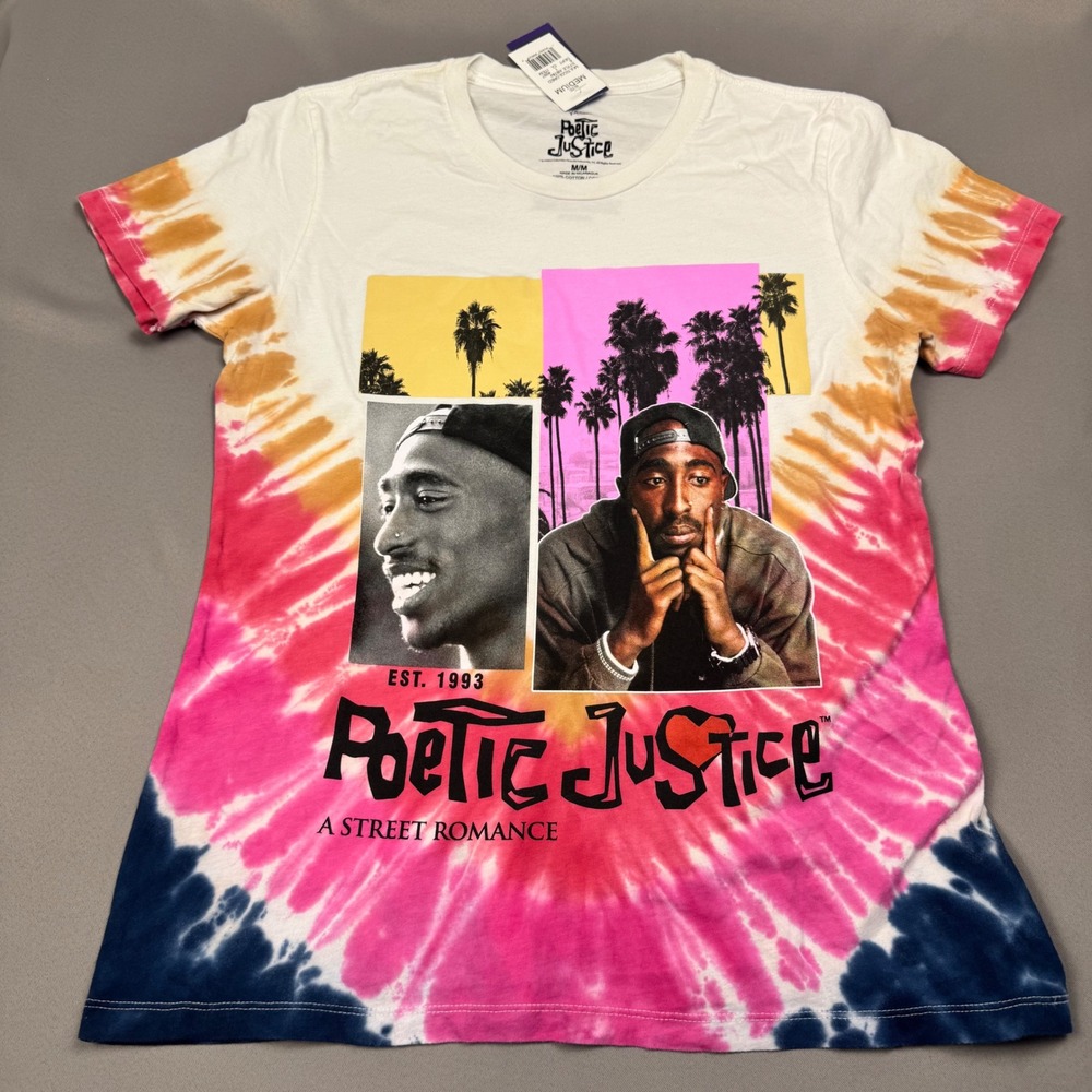 Poetic Justice Tupac Tie Dye Graphic T-Shirt Womens Medium Pink Blue 90s Movie
